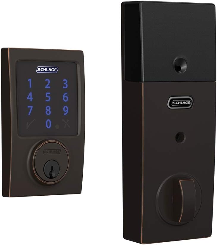 Schlage BE469ZP CAM 622 Connect Smart Deadbolt with Alarm with Camelot Trim in Matte Black, Z-Wave Plus Enabled