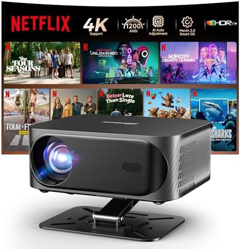 [Netflix Licensed /1200ANSI/Auto Focus Keystone] 4K Outdoor Projector with WiFi and Bluetooth, Smart Portable Proyector with Built in Apps Netflix/YouTube/PrimeVideo & Dolby, Home Theater with HDR10+