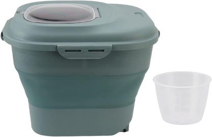 Collapsible Rice Food Container with Measuring Cup and Locking Lid for Pantry Organization 110lb Plastic 1 Unit (Green)