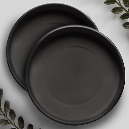 Heavy Duty Ceramic Black Plant Saucer - with Silicone Feet for Added Surface Protection - Scratch-Resistant Plant Drip Trays for Pots 8.3" at the Base or Less, Plant Plate, 7-8 Inch Plant Saucer