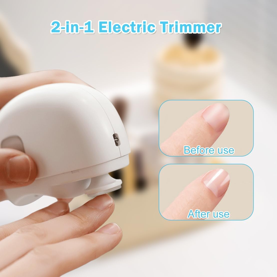 2 in 1 Electric Automatic Nail Clippers Trimmer, 2 Speeds Levels Fingernail Trimmer, Polisher Electric Nail Clipper with Light for Adults baby, White