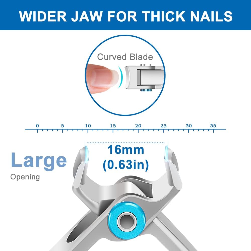 Nail Clippers for Men Thick Nails - Gifts for Men Dad Sharp Extra Large Heavy Duty Toesnail Clippers, 16mm Wide Jaw Opening Toenail Clippers for Seniors Nails Cutter