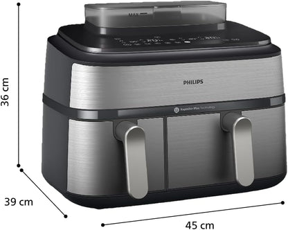 Philips 5000 Series 9.6qt (9L) Dual Basket All-in-One Air Fryer & Steam Cooker – 19 in One Cooking Functions, RapidAir Plus + Steam, Auto Steam Clean (NA555/00)