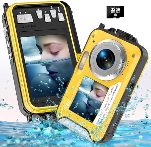 4K Underwater Camera 11FT Waterproof with 32GB Card 56MP Autofocus Selfie Dual-Screen for Snorkeling, Compact Digital Camera 1250mAh Battery (Blue)