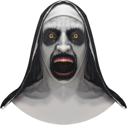 Halloween Mask with Hat Scary Nun Mask Creepy Full Head Realistic Mask Female Ghost Devil Full Head Mask Halloween Cosplay