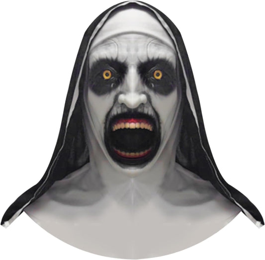 Halloween Mask with Hat Scary Nun Mask Creepy Full Head Realistic Mask Female Ghost Devil Full Head Mask Halloween Cosplay