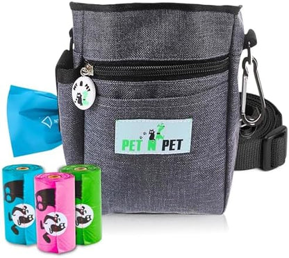 PET N PET Dog Treat Pouch for Dog Training, Doggy Treat Bag, 3 Ways to Wear Includes 3 Rolls of Poop Bags with Built-in Poop Bag Dispenser