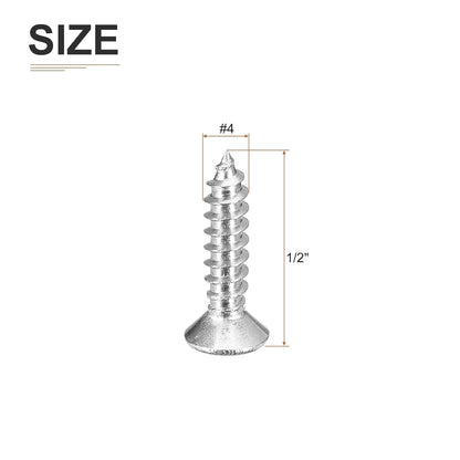 DTGN 100Pcs #6x1/2 Flat Head Wood Screws, 304 Stainless Steel Phillips Self Tapping Screws - Good for Woodworking, Furniture - Silver