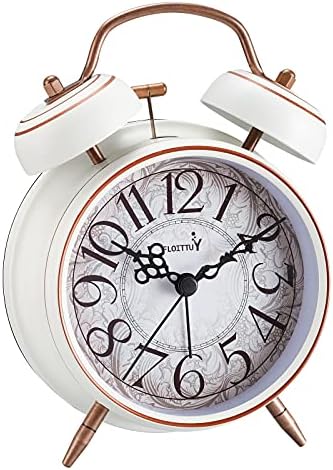 FLOITTUY Loud Alarm for Deep Sleepers 4'' Retro Twin Bell Alarm Clock with Backlight for Bedroom and Home Decoration(Retro White)