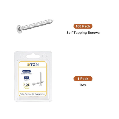 DTGN 100Pcs #6x1/2 Flat Head Wood Screws, 304 Stainless Steel Phillips Self Tapping Screws - Good for Woodworking, Furniture - Silver