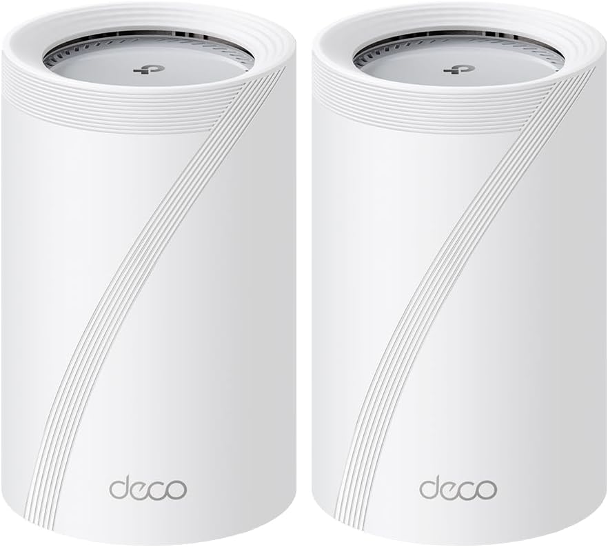 TP-Link Deco BE11000 Tri-Band WiFi 7 Mesh (Deco BE65 Pro) - 11 Gbps, 6 GHz/5 GHz/2.4 GHz Bands, 5 Gbps Ports, MLO, 320 MHz Channels, HomeShield, Universal Compatibility - 2-Pack
