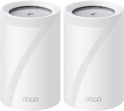 TP-Link Deco BE11000 Tri-Band WiFi 7 Mesh (Deco BE65 Pro) - 11 Gbps, 6 GHz/5 GHz/2.4 GHz Bands, 5 Gbps Ports, MLO, 320 MHz Channels, HomeShield, Universal Compatibility - 2-Pack