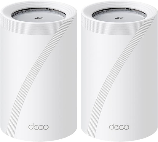 TP-Link Deco BE11000 Tri-Band WiFi 7 Mesh (Deco BE65 Pro) - 11 Gbps, 6 GHz/5 GHz/2.4 GHz Bands, 5 Gbps Ports, MLO, 320 MHz Channels, HomeShield, Universal Compatibility - 2-Pack