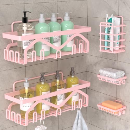 Coraje Adhesive Shower Caddy, 5-Pack Shower Shelves, Large Capacity Load Bearing 40 LBS Shower Organizer, No Drilling Shower Shelf, Rustproof Stainless Steel Bathroom Shower Storage, Black