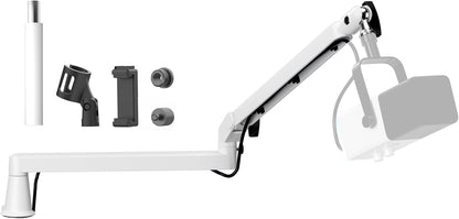 Microphone Boom Arm, Low Profile Mic Arm Professional Adjustable Solid Desk Mount Clamp,Cable Management Microphone Arm Stand for Podcast Streaming Gaming Studio Mic Stand White