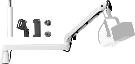 Microphone Boom Arm, Low Profile Mic Arm Professional Adjustable Solid Desk Mount Clamp,Cable Management Microphone Arm Stand for Podcast Streaming Gaming Studio Mic Stand White