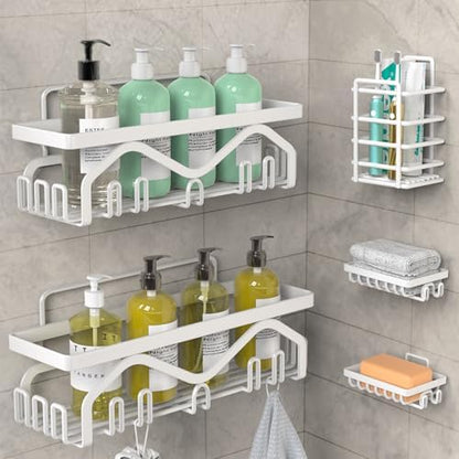 Coraje Adhesive Shower Caddy, 5-Pack Shower Shelves, Large Capacity Load Bearing 40 LBS Shower Organizer, No Drilling Shower Shelf, Rustproof Stainless Steel Bathroom Shower Storage, Black
