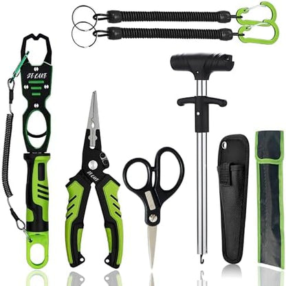 Selake 7 PCS Fishing Tool Kit - Fishing Pliers, Fish Lip Grip w/Weight Scale, Super Line Scissors, Hook Remover | All-in-One Fishing Equipment for Freshwater/Saltwater, Best Gift for Men