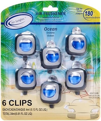 Air Jungles New Car Scent Car Air Freshener Clip, 6 Car Freshener Vent Clips, 4ml Each, Long Lasting Air Freshener for Car, Up to 180 Days Car Refresher Odor Eliminator