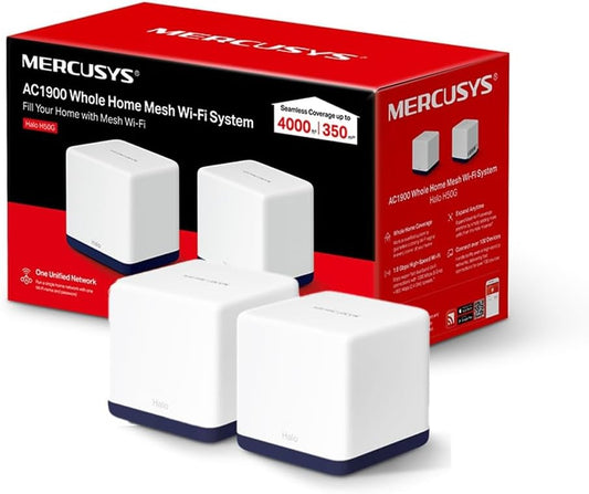 MERCUSYS Halo H50G (2-Pack) AC1900 Mesh WiFi System – Whole Home Coverage up to 4,000 ft², Seamless Roaming, Gigabit Ports, Easy App Setup, Parental Controls, Dual Band Router
