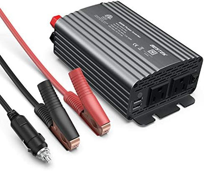 BESTEK 500W Power Inverter DC 12V to 110V AC Converter with Alligator Battery Clamp 4.8A Dual USB Car Charger ETL Listed