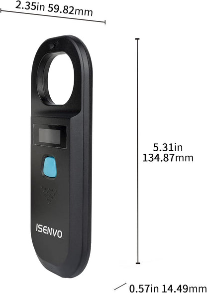 Pet Microchip Scanner | 15-Digit RFID Animal Chip Reader with Rechargeable Battery, USB Connectivity and Backlit Display