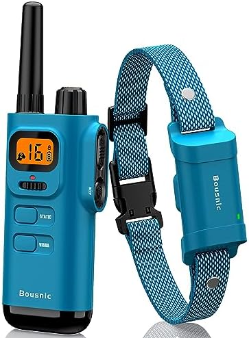 Bousnic Dog Shock Collar with Remote - [New Edition] 4000FT Dog Training Collar for Large Medium Small Dogs (8-120lbs) Waterproof Rechargeable E Collar with Beep, Vibration, Safe Shock (Bright Blue)