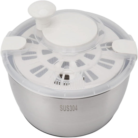 Stainless Steel Salad Spinner, Large Capacity Lettuce Spinner, Manual Rotation Vegetable Dryer Fruit Washer, Double Layer Drain Basket for Kitchen - PuriLite