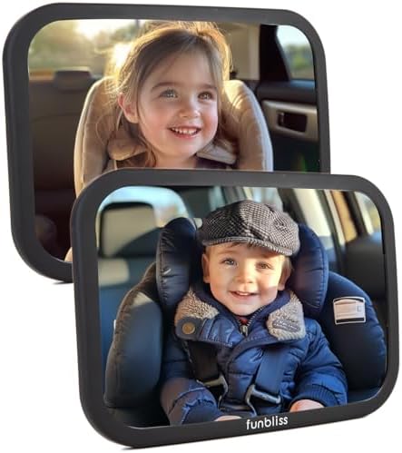 Funbliss Baby Car Mirror for Rear Facing Seat,360° Rotation, Safety CertifiedShatterproof Acrylic Glass, Clear Wide View,Infant Car Mirror for Car Seat Rear Facing,Baby Vehicle Mirror