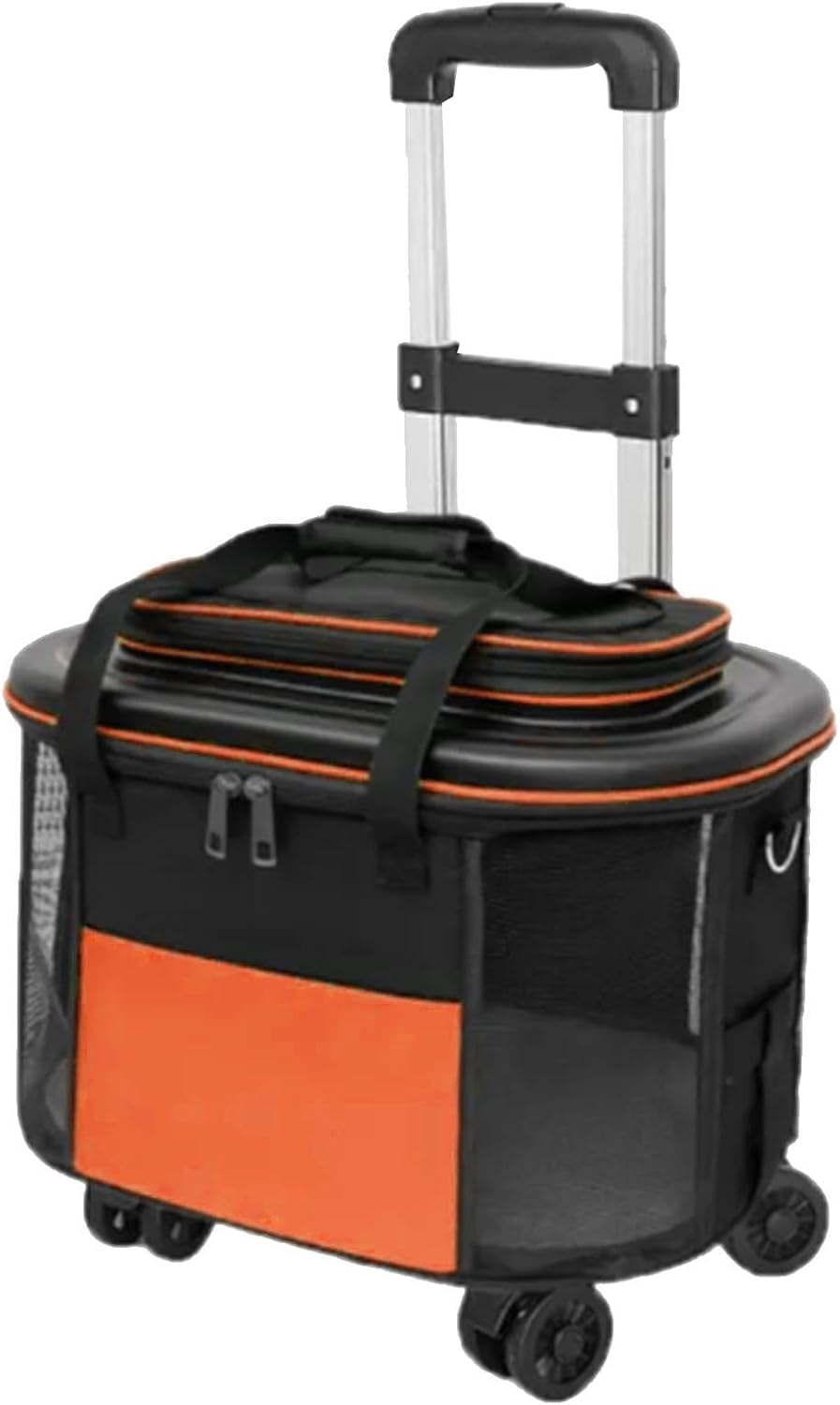 Cat Carrier with Wheels, Dog Travel Crate with Telescopic Handle, Portable Large Rolling Pet Carrier for Walking Hiking(Orange)
