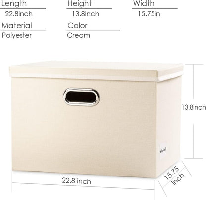 PRANDOM Large Foldable Storage Bin with Lid [1-Pack] Linen Fabric Decorative Storage Box Organizer Containers Basket Cube with Handles Divider for Bedroom Closet Office Living Room (17.7x11.8x11.8")