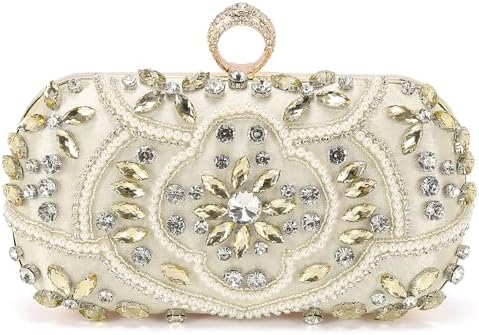 DTGN Evening Bags Clutch Purses for Women Formal, Beaded Clutch Rhinestone Handbags Shoulder Bag with Chain Sparkly