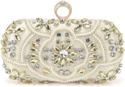 DTGN Evening Bags Clutch Purses for Women Formal, Beaded Clutch Rhinestone Handbags Shoulder Bag with Chain Sparkly