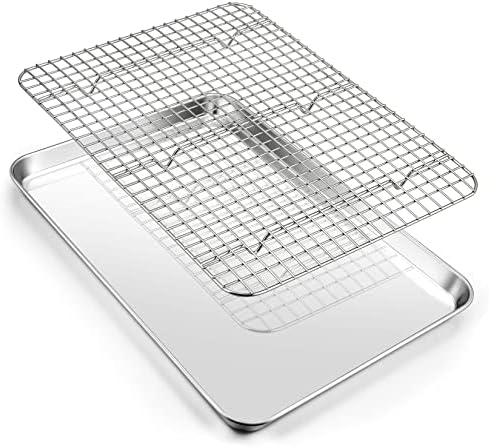 17.5 Inch Baking Sheet Pan with Rack Set, Joyfair Stainless Steel Half Size Oven Cookie Sheet Tray with Cooling Rack, Non-Toxic & Heavy Duty, Mirror Finishes &Easy Cleaning - (1 Pan + 1 Rack)