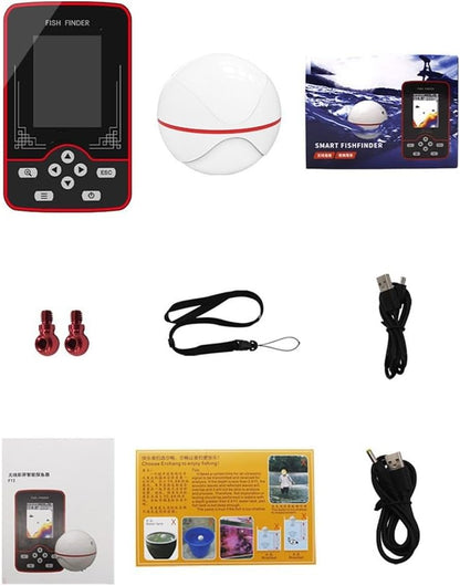 Wireless Fish Finder 60m Depth Detection Real-Time Sonar Anti Interference 433MHz 105° Sonar Angle Color Screen Metric British Units Rechargeable for Anglers Boats Ice Fishing