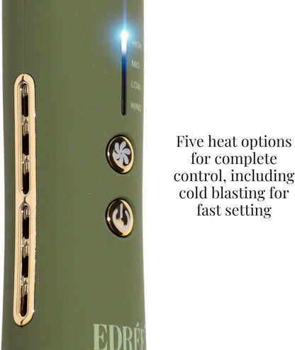 Edrée The Loulou 2-in-1 Airflow Hair Straightener & Curler | 1" Titanium Plates | 330°F to 450°F Heat Control with Cool Shot | 360 Swivel | Dual Voltage (Olive)