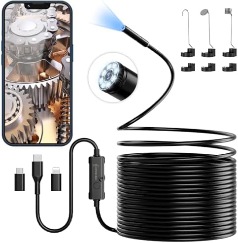 Endoscope Camera with Light, Ennovor 1920P HD, Endoscope Inspection with 8 Adjustable LED Lights, Borescope with Flexible Rigid Snake Camera, IP67 Waterproof and No WiFi Required, for Android iOS