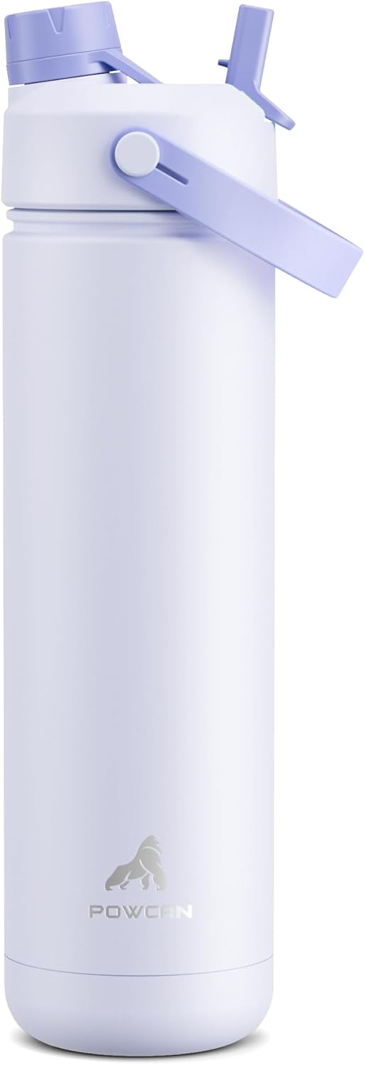 POWCAN 26 oz Insulated Water Bottle with 2-in-1 Straw and Spout Lid, Keep Cold 24H, Leak-Proof, Fits in Car Cup Holder, Stainless Steel Water Bottle for Sports, Travel, and School (Cotton Candy)