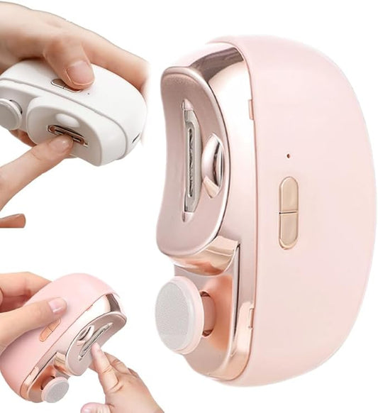 3 in 1 Automatic Electric Nail Clipper with Polishing, Safe and Convenient Nail Trimmer, Two-Speed Adjustment Electric Toe Nail Clippers, Nail Cutter with Light for Thick Nails for Seniors (Pink)