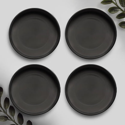 Heavy Duty Ceramic Black Plant Saucer - with Silicone Feet for Added Surface Protection - Scratch-Resistant Plant Drip Trays for Pots 8.3" at the Base or Less, Plant Plate, 7-8 Inch Plant Saucer