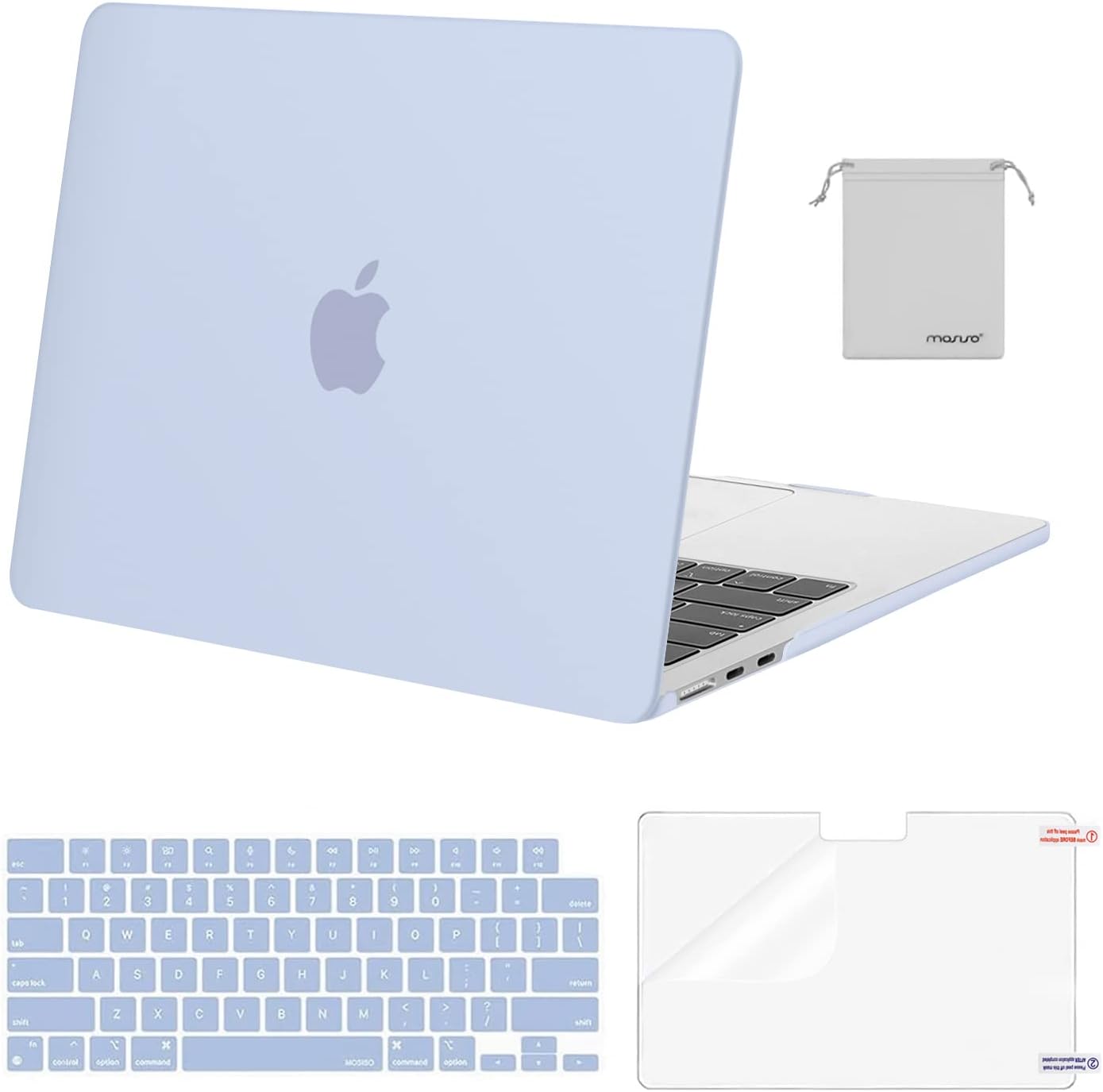 MOSISO Compatible with MacBook Air 13 inch Case 2025 2024 2023 2022 M4 A3240 M3 A3113 M2 A2681, Plastic Hard Shell&Keyboard Cover&Screen Film&Pouch for MacBook Air 13.6 inch Case, Crystal Clear