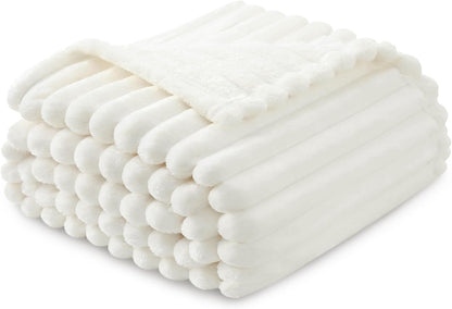MUXHOMO Fluffy White Throw Blanket for Couch & Bed, Cozy Soft Flannel Fleece Blankets, Plush and Thick Throw for Winter, 50 X 60 Inches