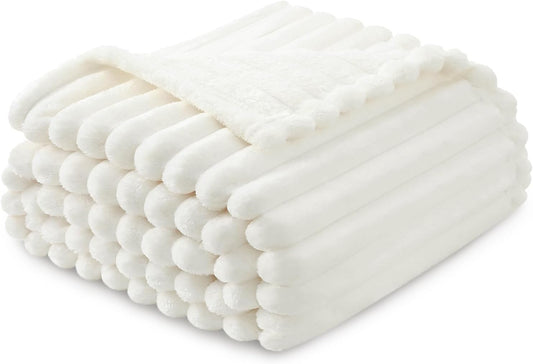 MUXHOMO Fluffy White Throw Blanket for Couch & Bed, Cozy Soft Flannel Fleece Blankets, Plush and Thick Throw for Winter, 50 X 60 Inches