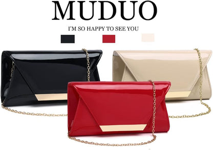 MUDUO Patent Leather Envelope Clutch Purse Shiny Candy Foldover Clutch Evening Bag for Women (7018-Silver)