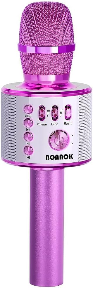 BONAOK Wireless Bluetooth Karaoke Microphone,3-in-1 Portable Instrument Wireless Microphone Mic Speaker Machine Home Party Birthday for All Smartphones（Black）