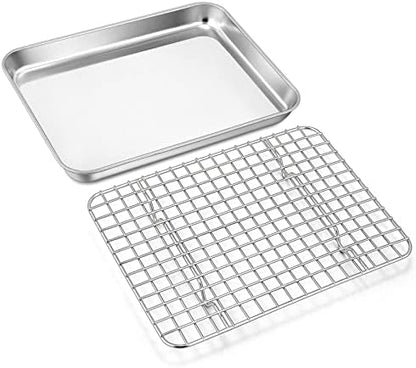 17.5 Inch Baking Sheet Pan with Rack Set, Joyfair Stainless Steel Half Size Oven Cookie Sheet Tray with Cooling Rack, Non-Toxic & Heavy Duty, Mirror Finishes &Easy Cleaning - (1 Pan + 1 Rack)