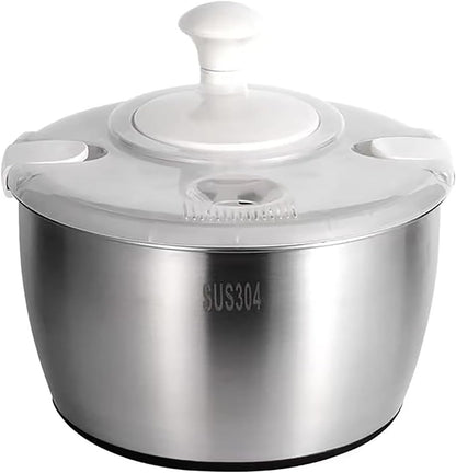 Salad Spinner, Large Stainless Steel Vegetable Washer, 5.3 Qt Plastic Lid for Washing Pasta and Fries, Durable Kitchen Tool