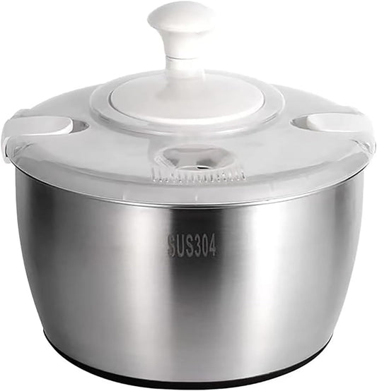 Salad Spinner, Large Stainless Steel Vegetable Washer, 5.3 Qt Plastic Lid for Washing Pasta and Fries, Durable Kitchen Tool - PuriLite