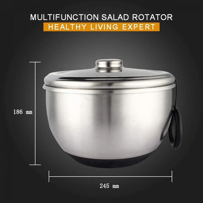 Salad Spinner Manual Large Capacity Fruit Vegetable Dryer, Ring Pull Type Multifunctional with Drain Sieve Quick Dry, Stainless Steel