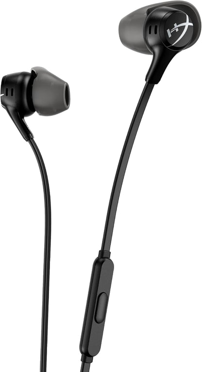 HyperX Cloud Earbuds II – 14mm Drivers, Four Eartips, Hard-Shell Carrying Case, Low-Profile 90° Plug, 3.5mm Plug, Built-in Microphone, Multi-Function Button, PC, Mobile, Nintendo Switch – Black